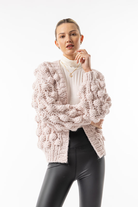 Angeleye - Chunky Bobble Knit Cardigan in Soft Lilac