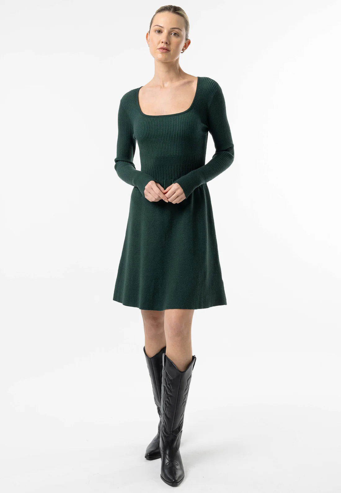 Angeleye - Square Neck A-Line Mini Dress in Emerald Green