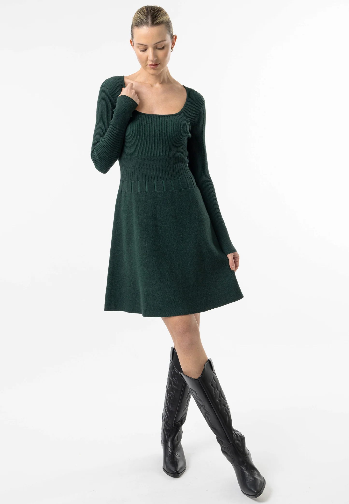 Angeleye - Square Neck A-Line Mini Dress in Emerald Green