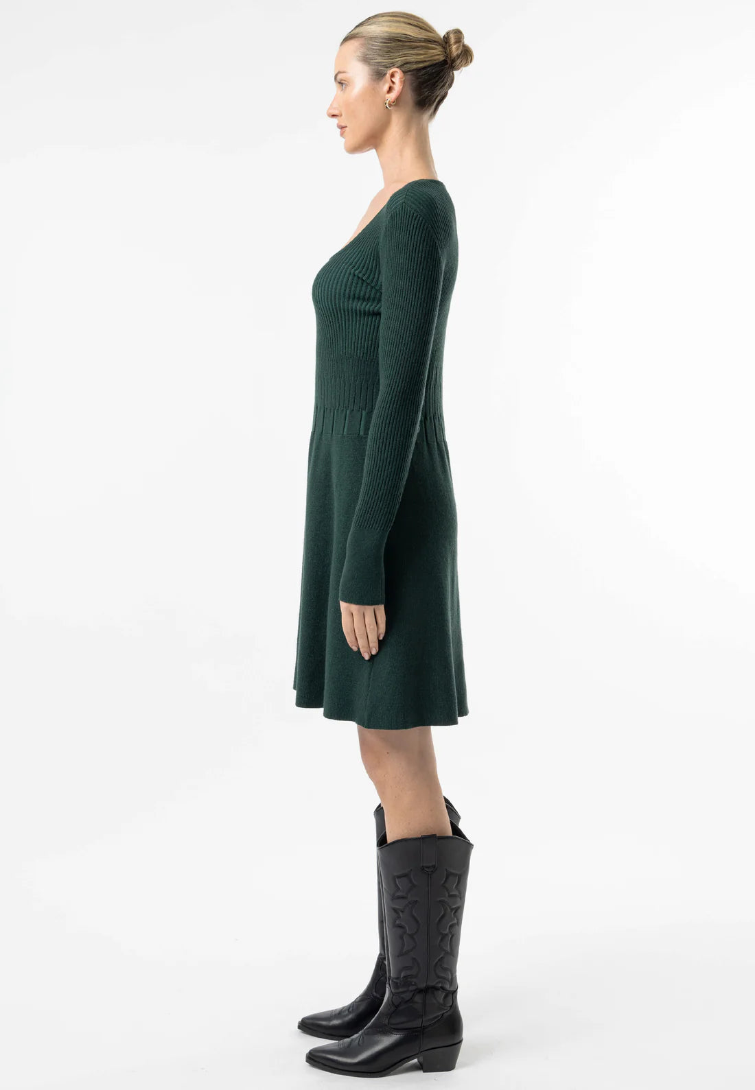 Angeleye - Square Neck A-Line Mini Dress in Emerald Green