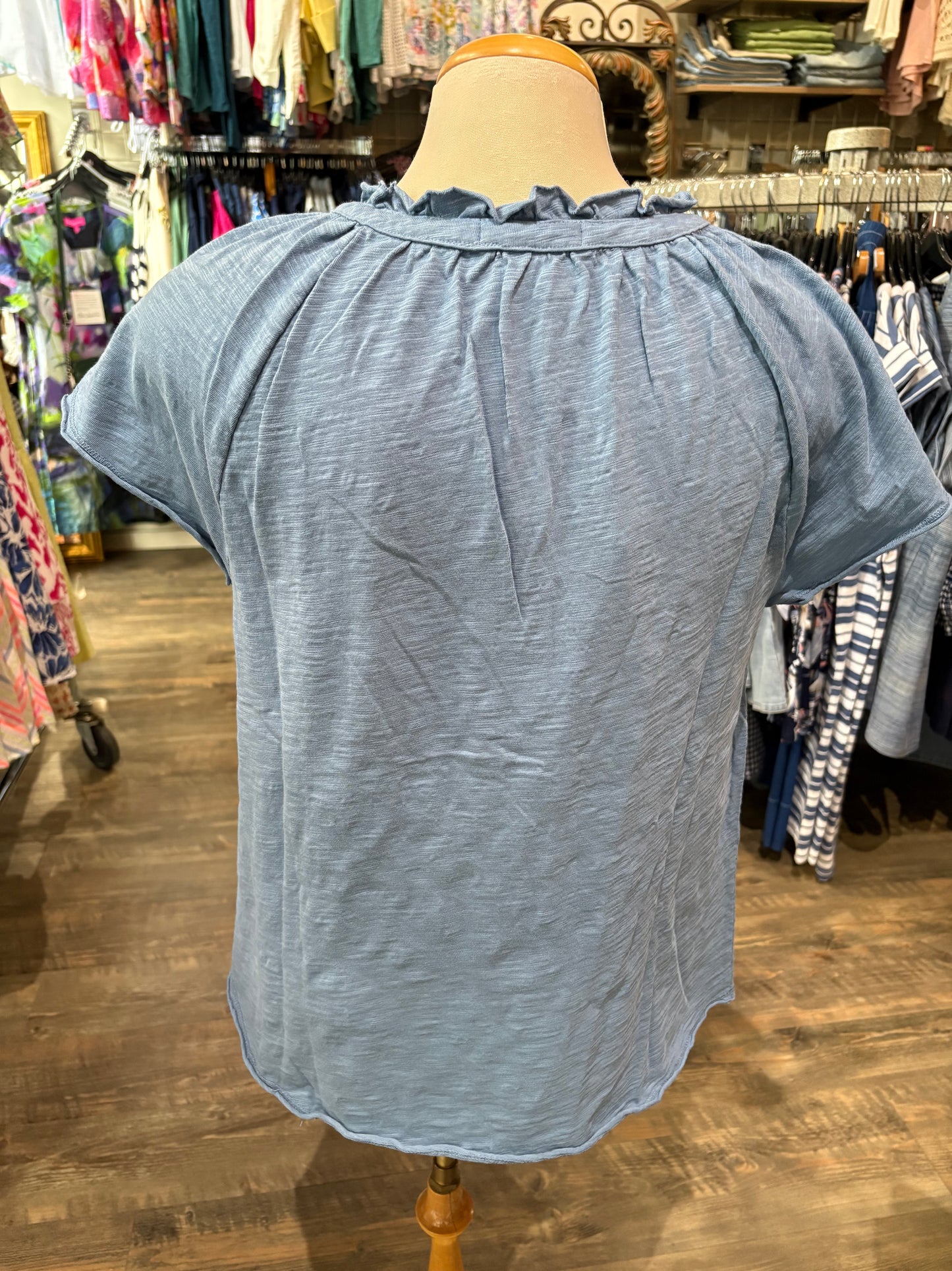 Mododoc – Cap Sleeve Tee with Ruffle Neck Detail