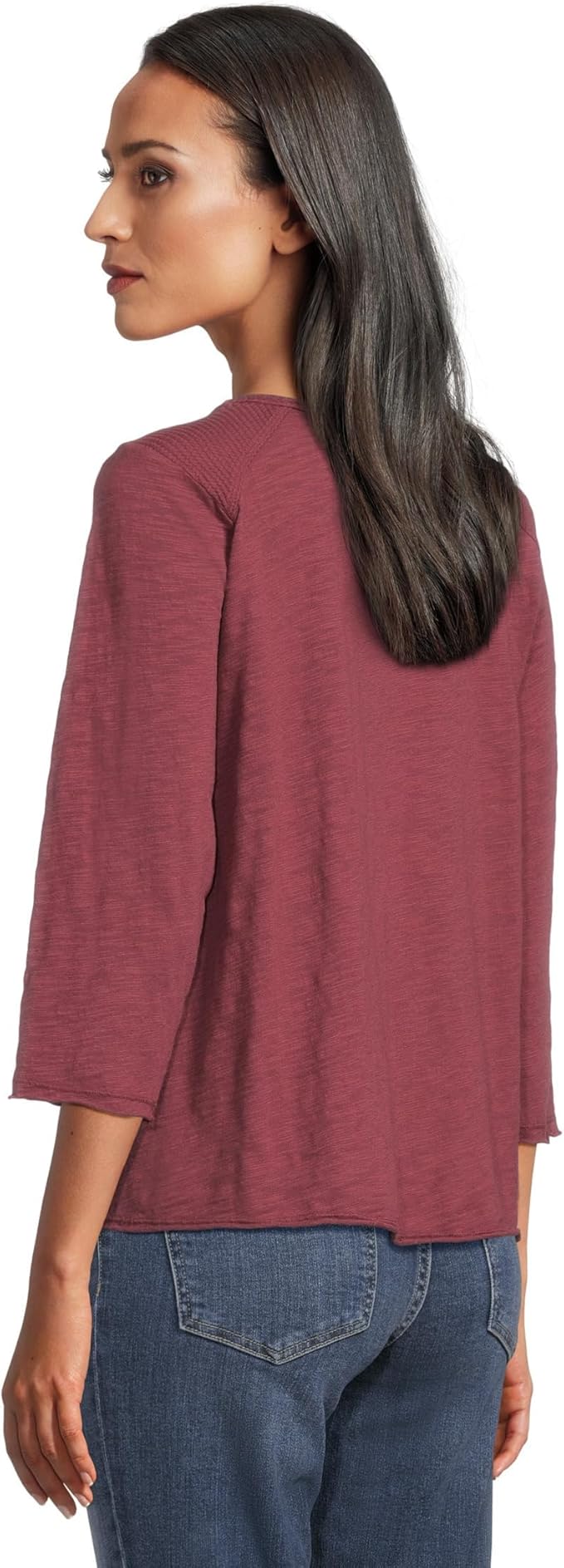 Mododoc - 3/4 Sleeve Waffle Mix Open Crew Tee, Zinfadel