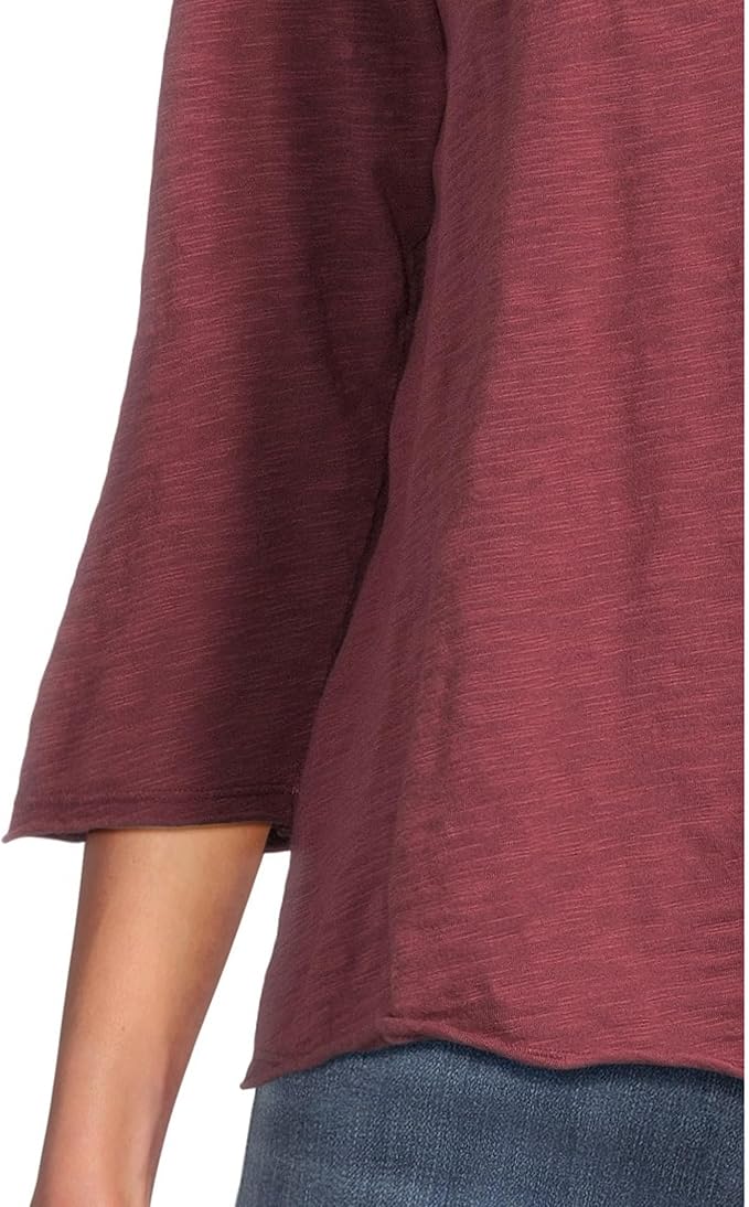 Mododoc - 3/4 Sleeve Waffle Mix Open Crew Tee, Zinfadel