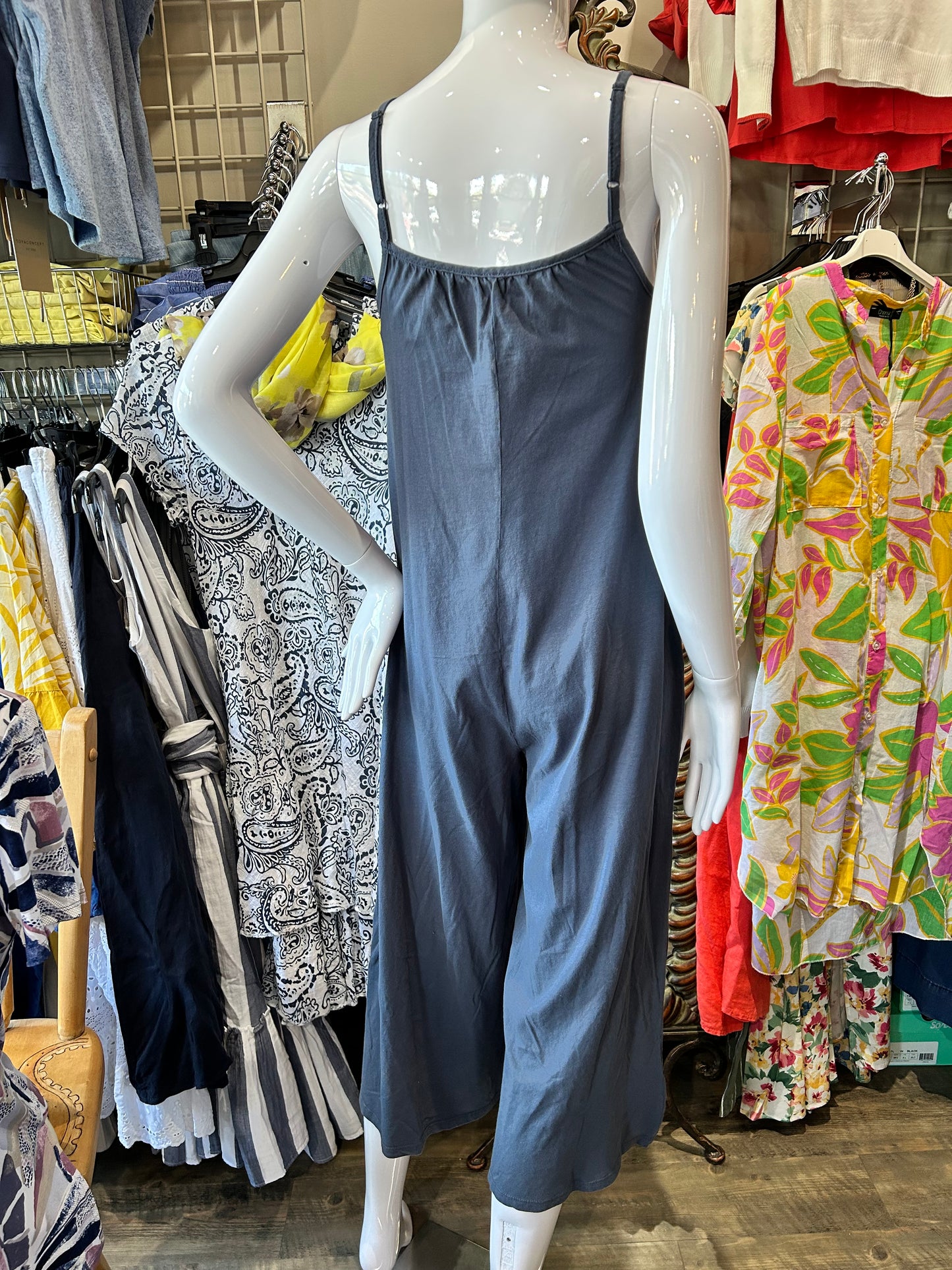 Bobi - Shirred V-Neck Wide Leg Jumpsuit