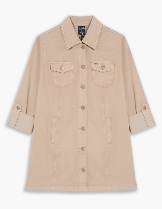 The Anna Jacket by LOIS, a beige jacket with button details on a white background