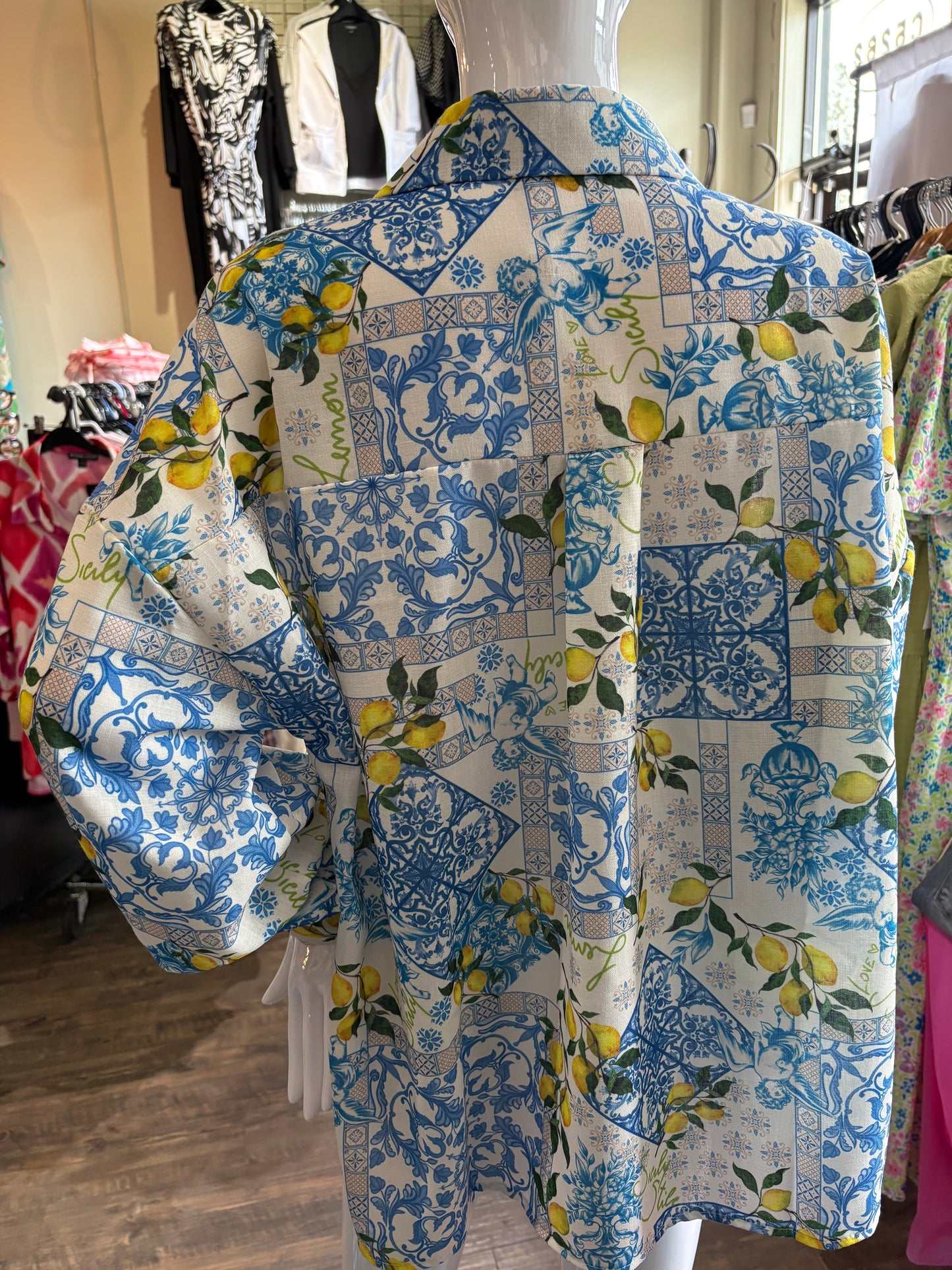 Jessica Laura – Long Sleeve Lemon Print Cover-Up Top