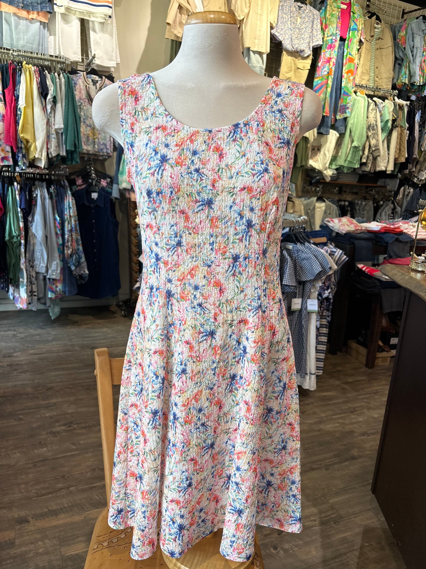 Bali – Sleeveless Fit and Flare Crinkle Dress (Multi)