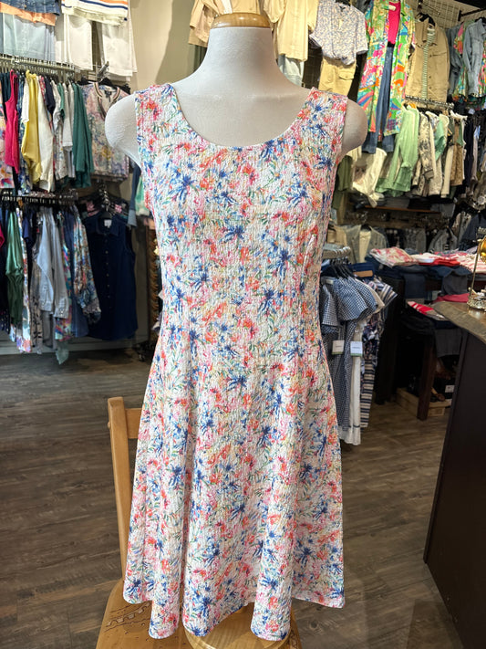 Bali – Sleeveless Fit and Flare Crinkle Dress (Multi)