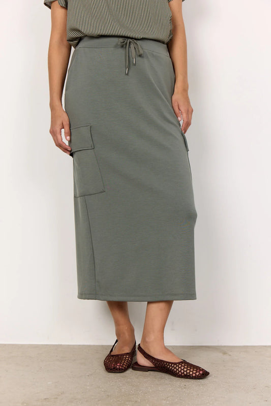 Soya Concept - Banu 189 Drawstring Waist Cargo Skirt in Misty Green