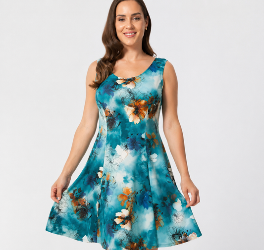 Bali - Fit and Flare Tank Dress (Teal) - Gayle's Fashions