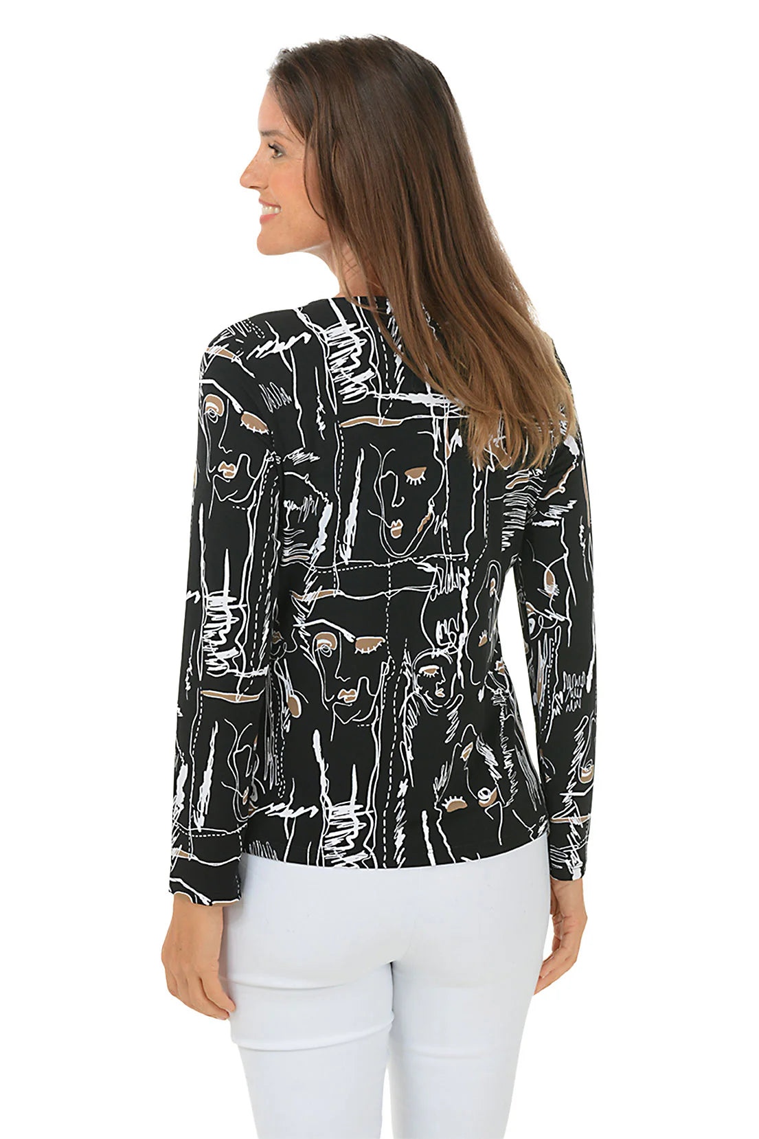 Bali - Sketched Faces Asymmetrical Neck Top