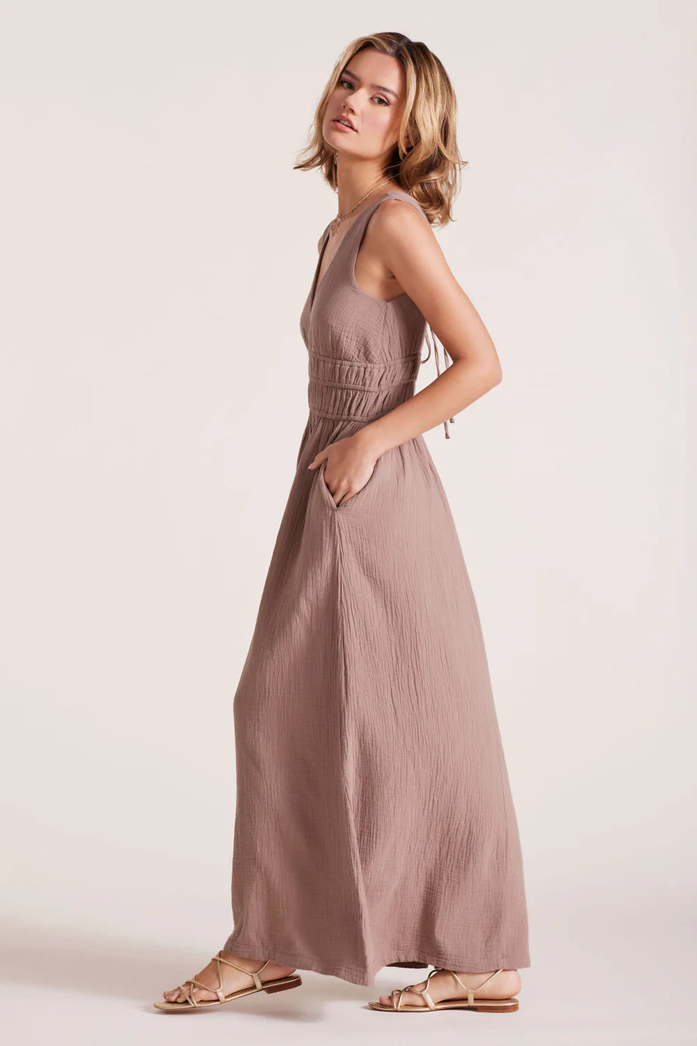 Bobi – V-Neck Smocked Tank Dress (Earthy)