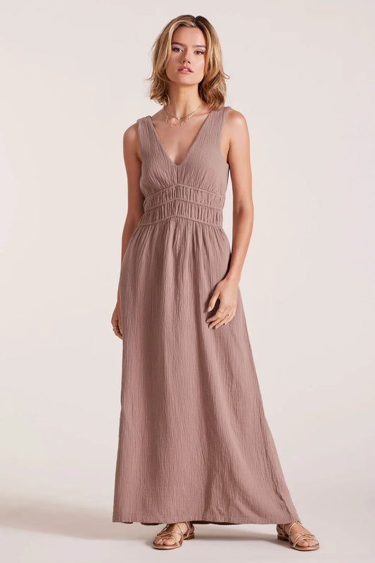 Bobi – V-Neck Smocked Tank Dress (Earthy)