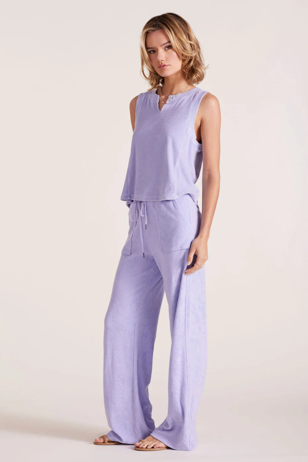 Bobi - Wide Leg Drawcord Pants in Light Lilac
