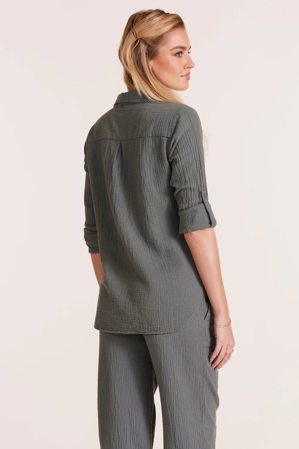 Bobi - Tab Sleeve Button Front Shirt