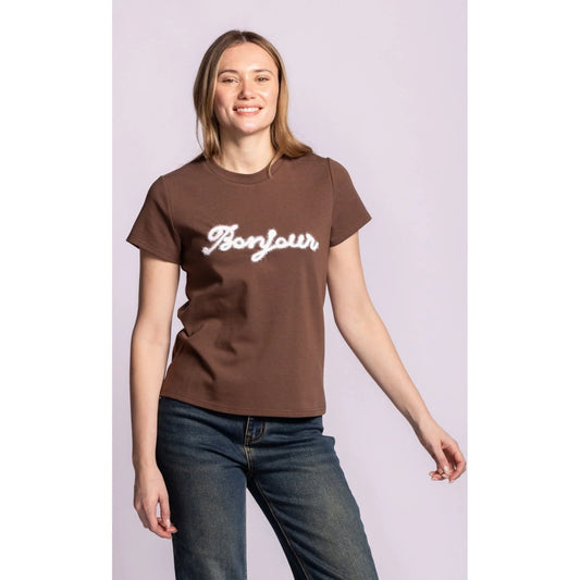 Pink Martini - Bonjour T-Shirt, Dark Brown - Gayle's Fashions