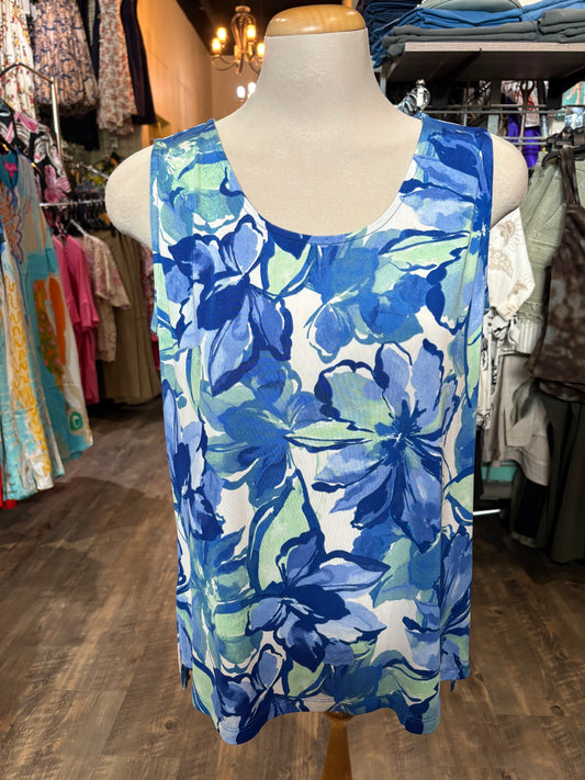Bali – Sleeveless Floral Top (Blue) - Gayle's Fashions