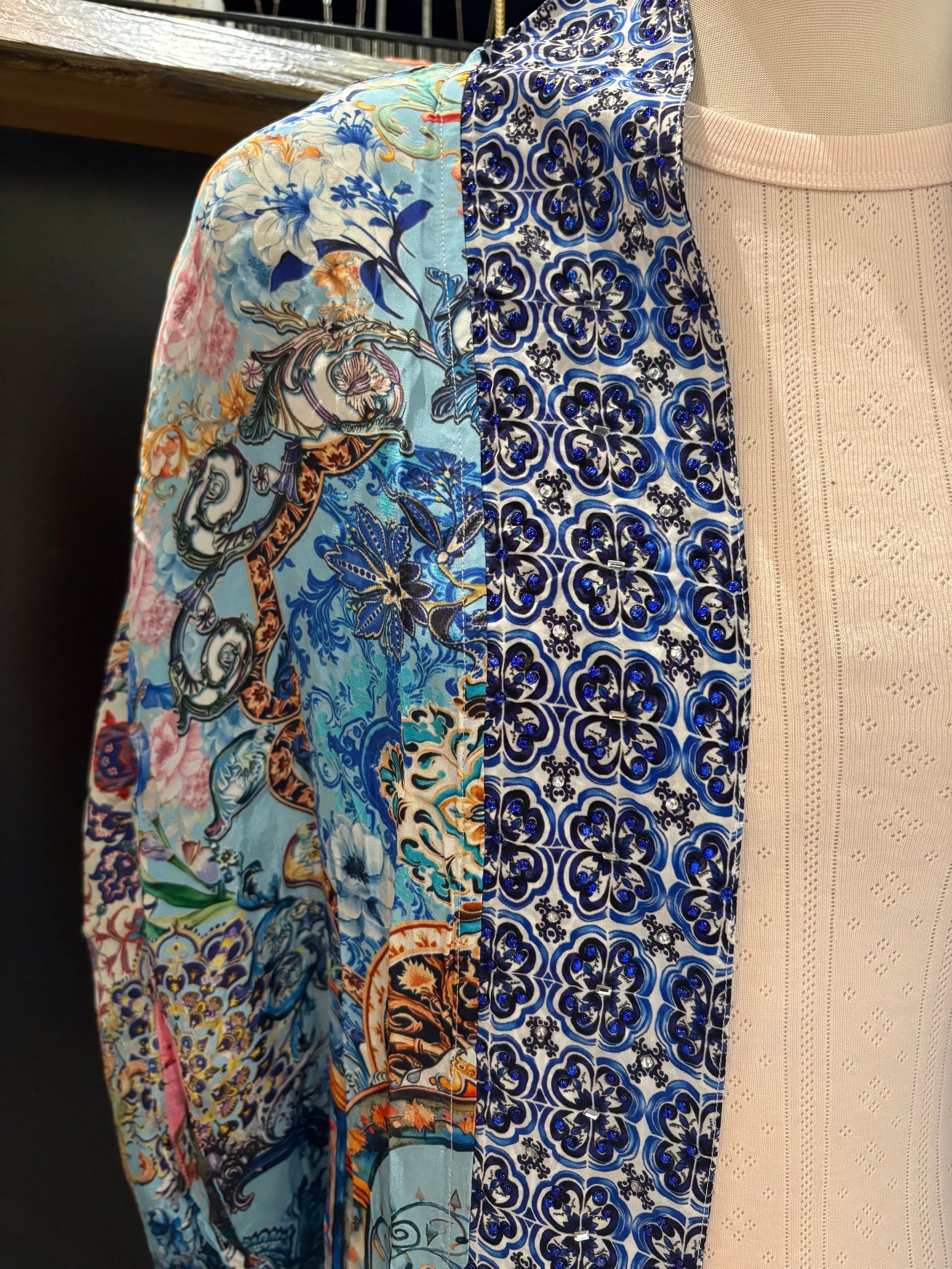 Angeleye – Blue Print Kimono with Rhinestone Details - Gayle's Fashions