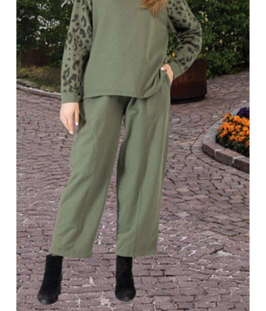 Cherishh - Barrel Leg Cotton Athleisure Pant, Green
