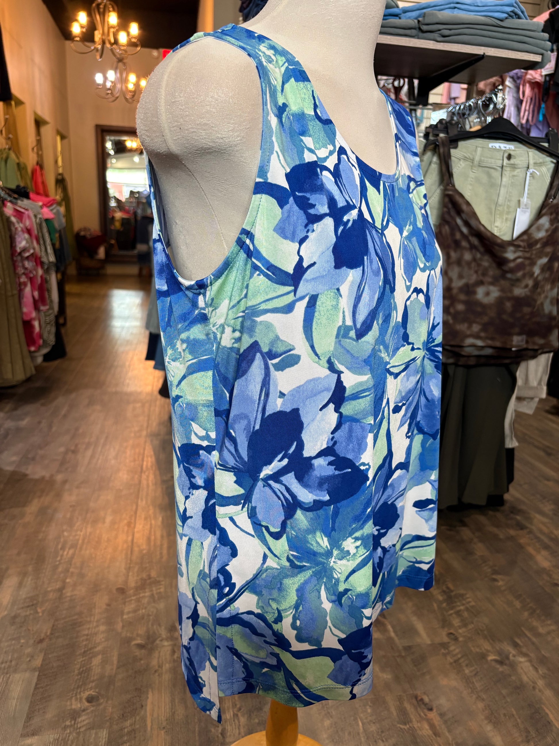 Bali – Sleeveless Floral Top (Blue) - Gayle's Fashions