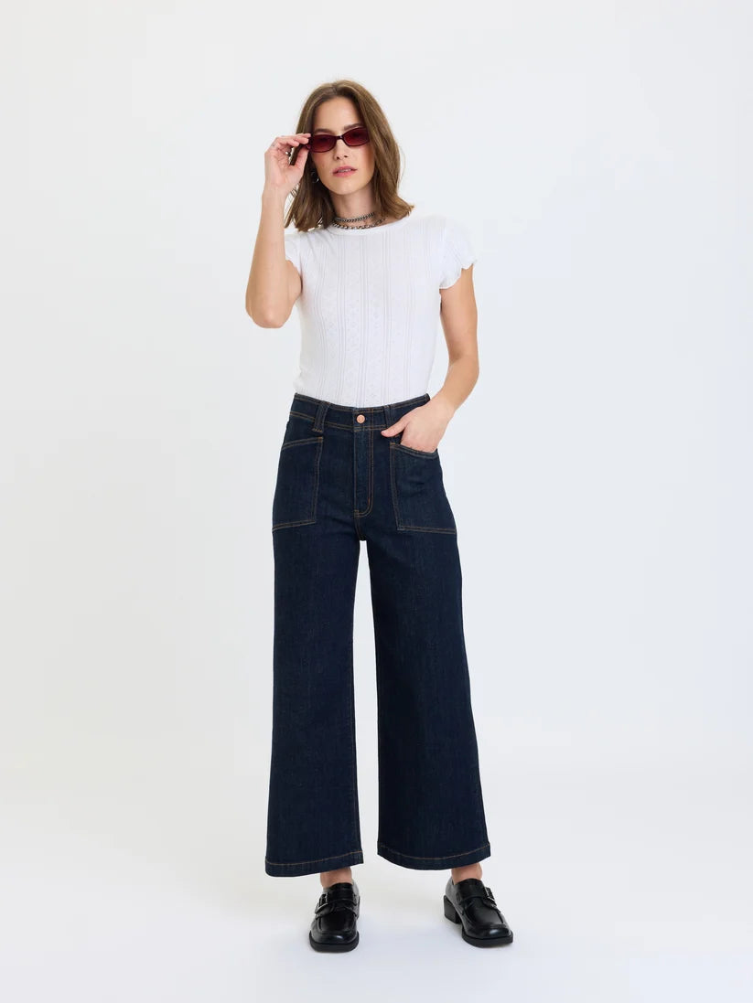 Daze - Valley Girl Wide Leg Ankle in Rinse