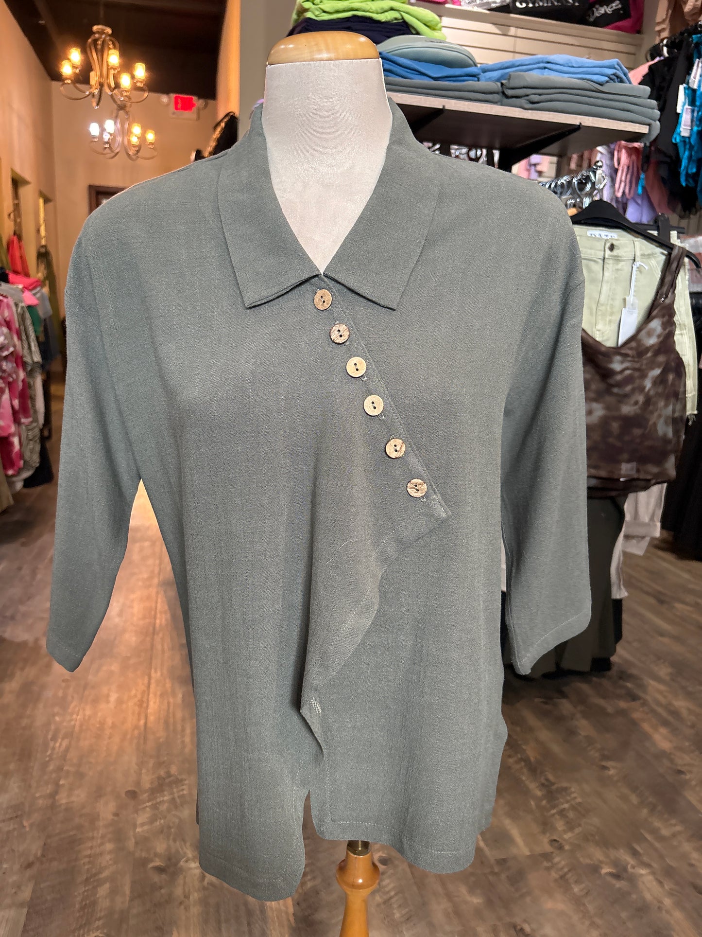 Bali – Half Sleeve Blouse with Angle Button Detail - Gayle's Fashions