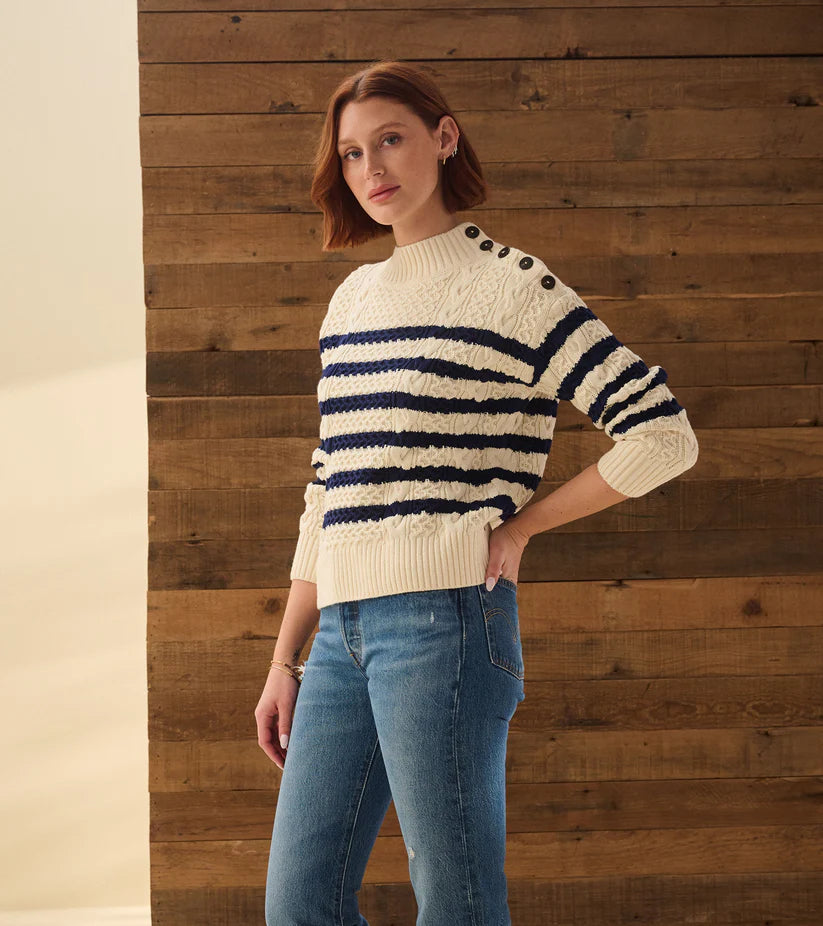 Hatley - Button Neck Sweater in French Stripes