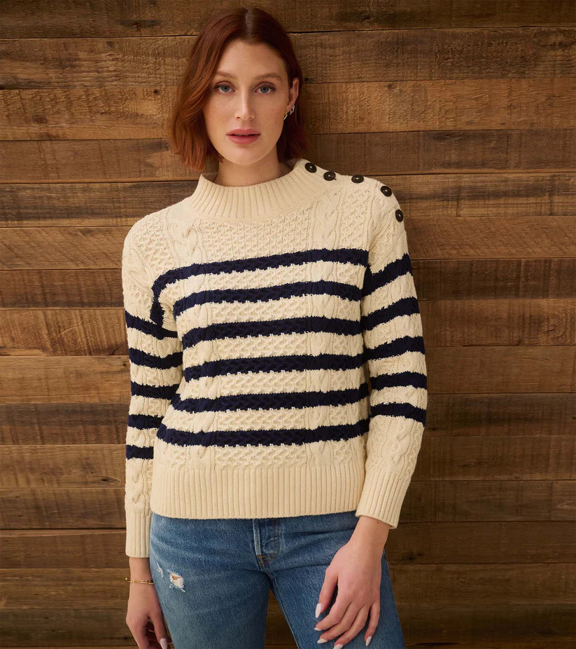 Hatley - Button Neck Sweater in French Stripes