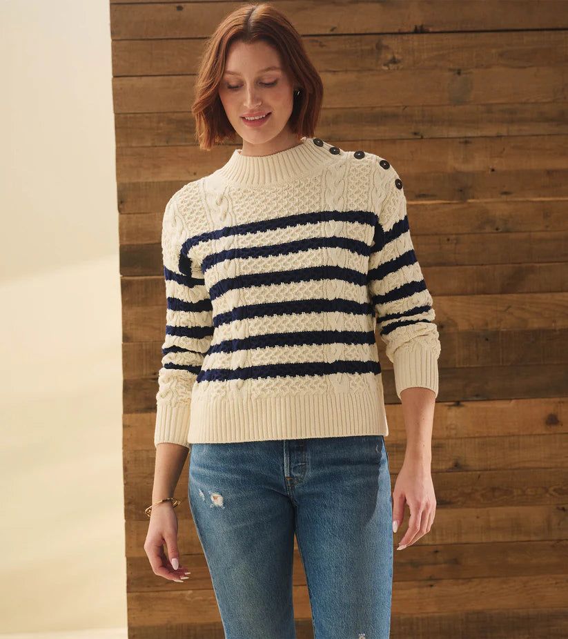 Hatley - Button Neck Sweater in French Stripes