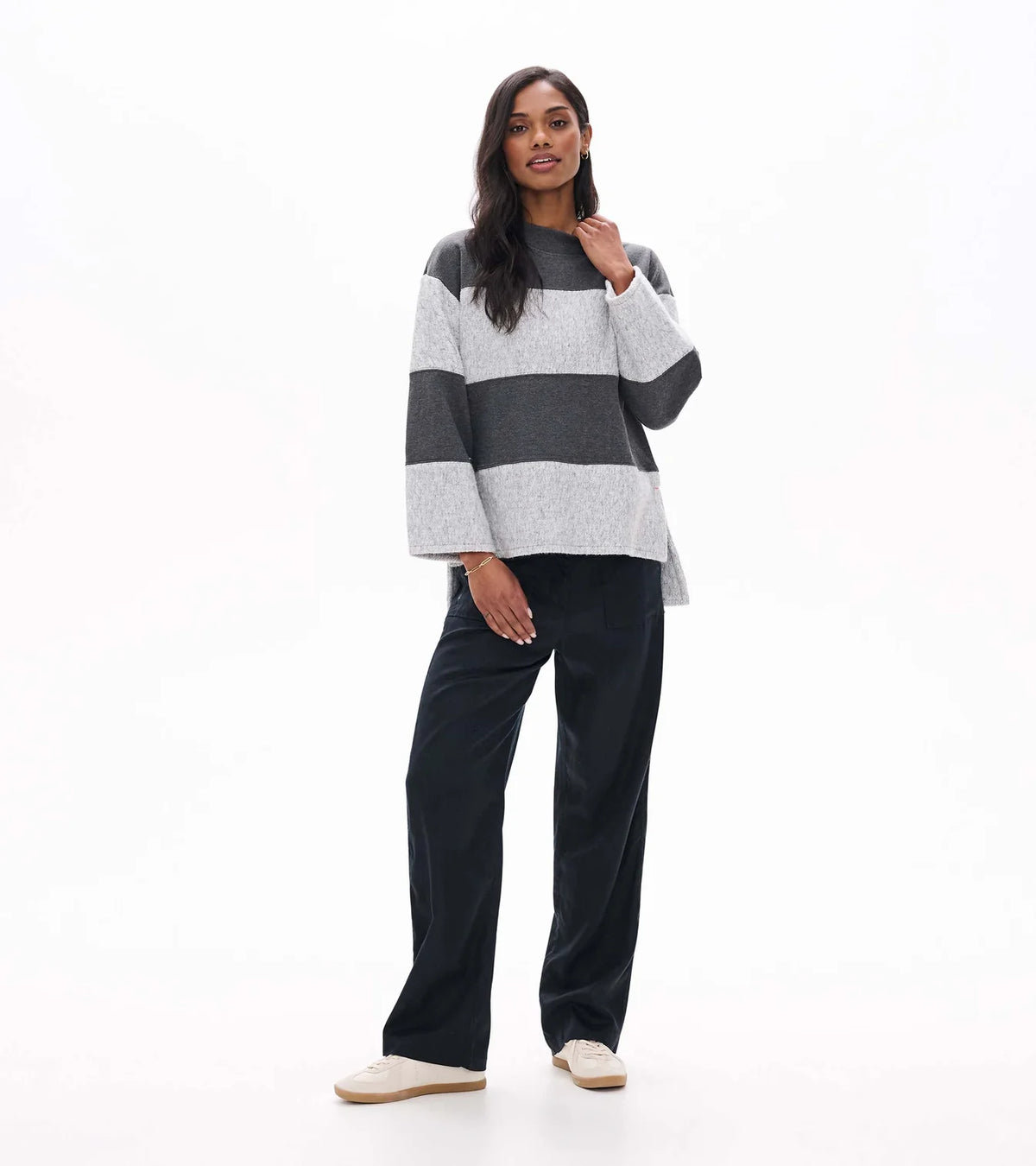 Hatley - Textured Long Sleeve Top, Charcoal Stripes