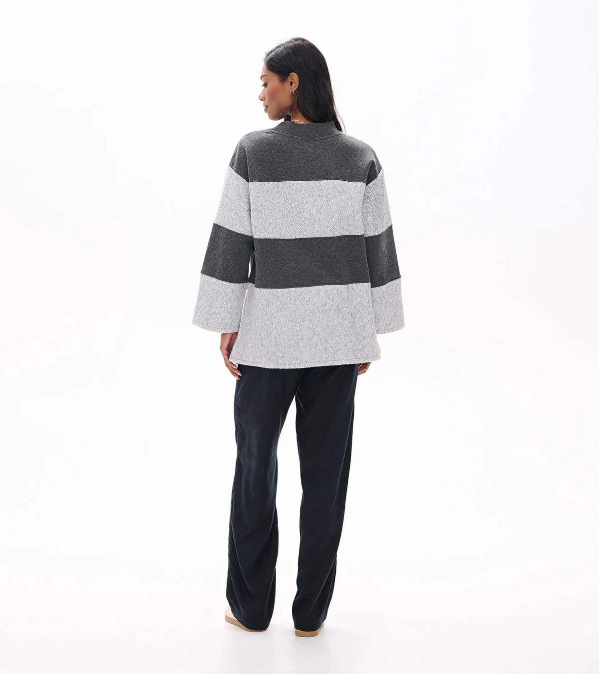 Hatley - Textured Long Sleeve Top, Charcoal Stripes
