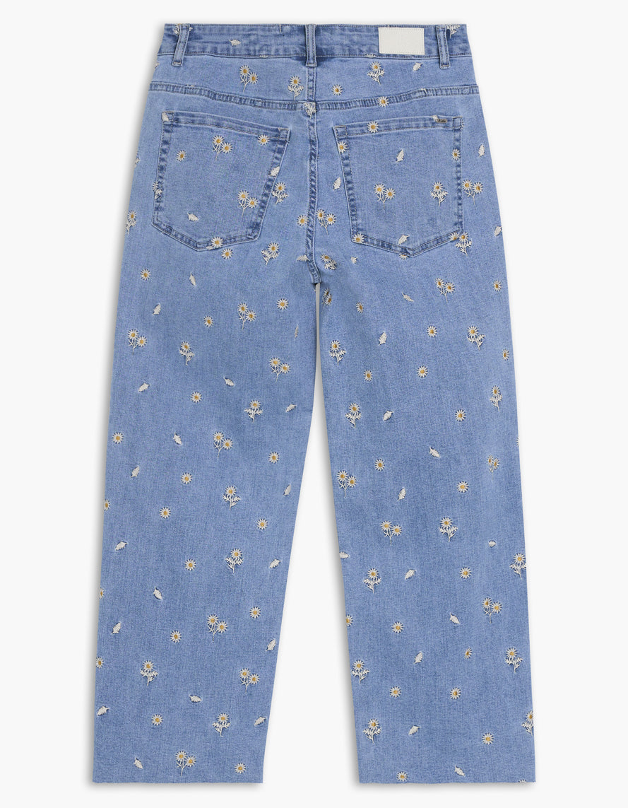Lois – Gigi Regular Waist 7/8 Jeans with Daisy Embellishments (Bleach) - Gayle's Fashions