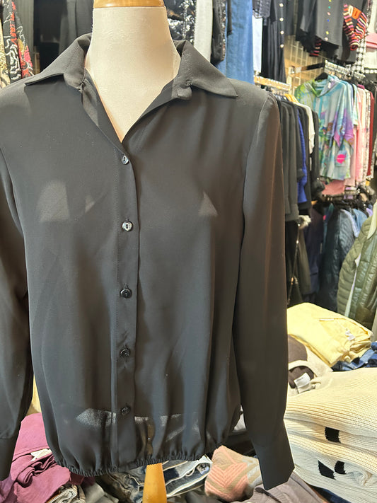 Bali - Black Blouse with Gathered Front Hem