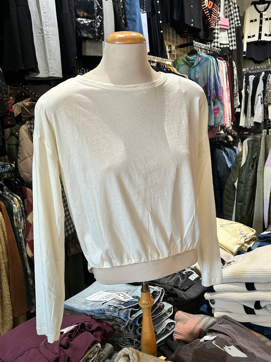 Bobi - Gathered Front Long Sleeve Top in Macadamia