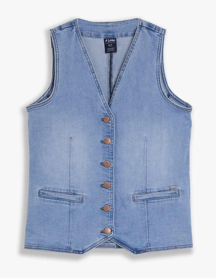 Lois – Priscilla Sleeveless Denim Vest (Bleach Blue) - Gayle's Fashions