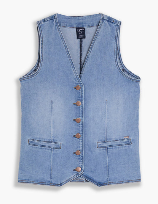 Lois – Priscilla Sleeveless Denim Vest (Bleach Blue) - Gayle's Fashions