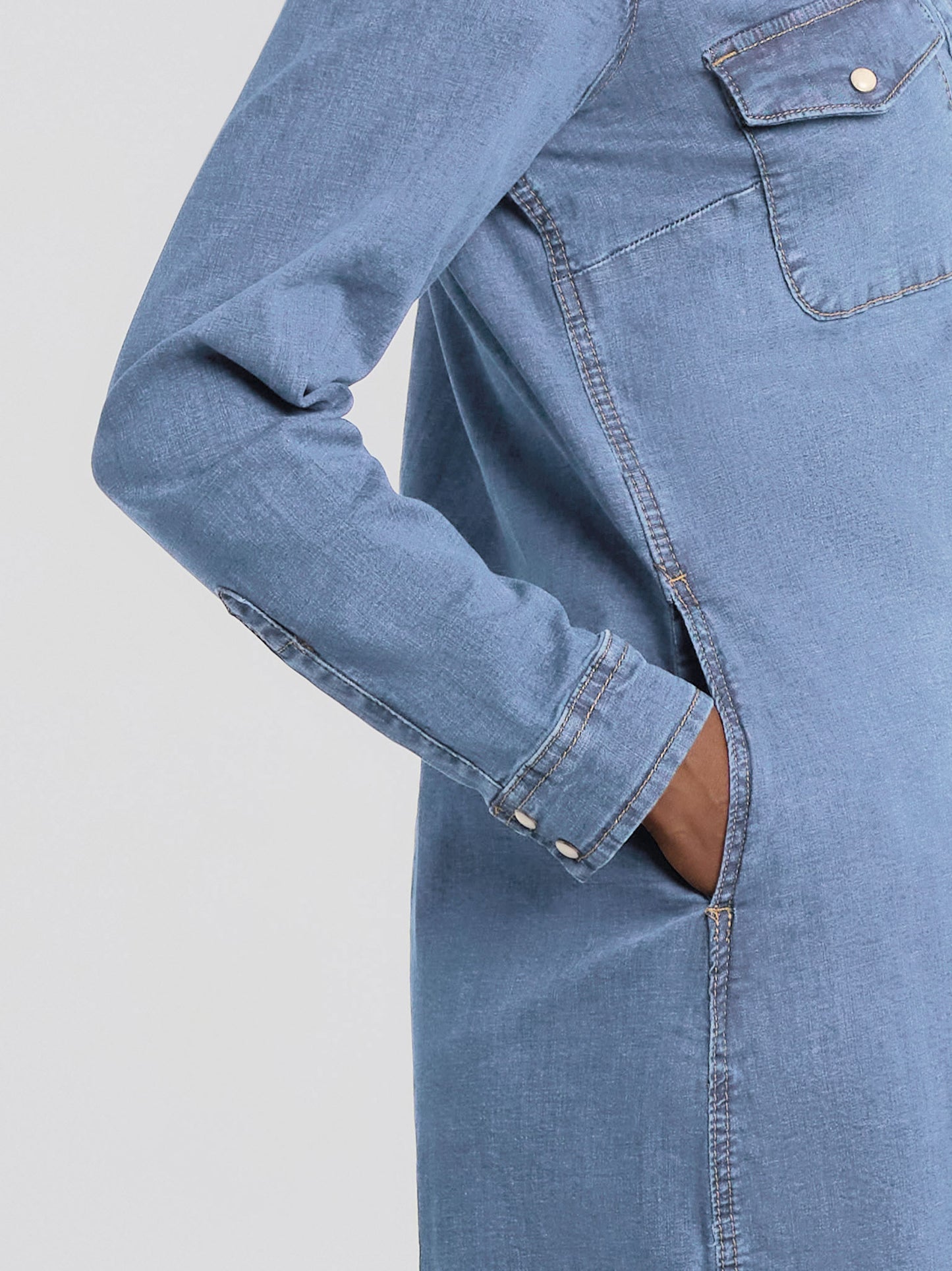 Lois – Gianna Long Sleeve Denim Shirt Dress (Light Blue Wash) - Gayle's Fashions