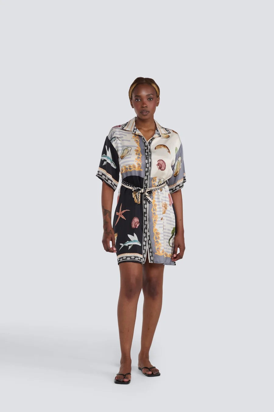 Jessica Laura – Button-Up Shirt Dress with Collar & Belt - Gayle's Fashions