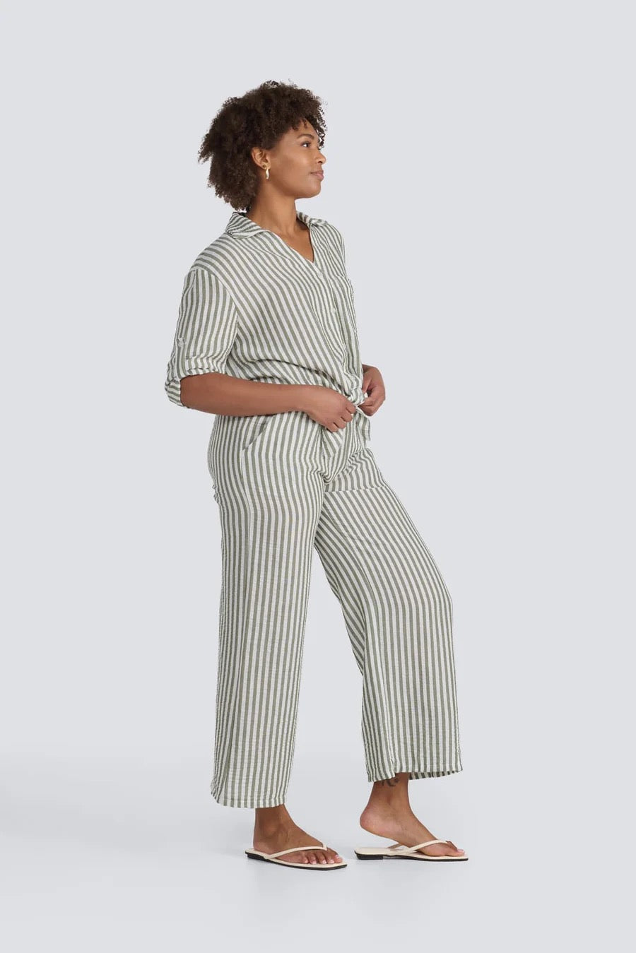 Jessica Laura – Striped Tie Front Button-Up Top