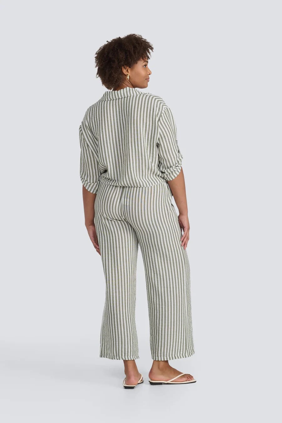 Jessica Laura – Striped Tie Front Button-Up Top