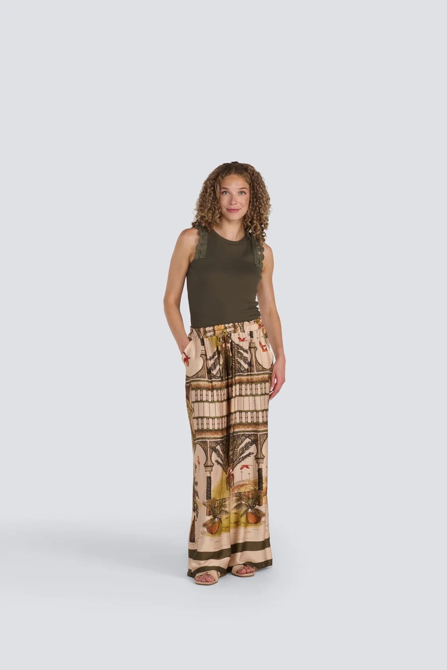 Jessica Laura – White Lotus Silk Blend Wide Leg Pant