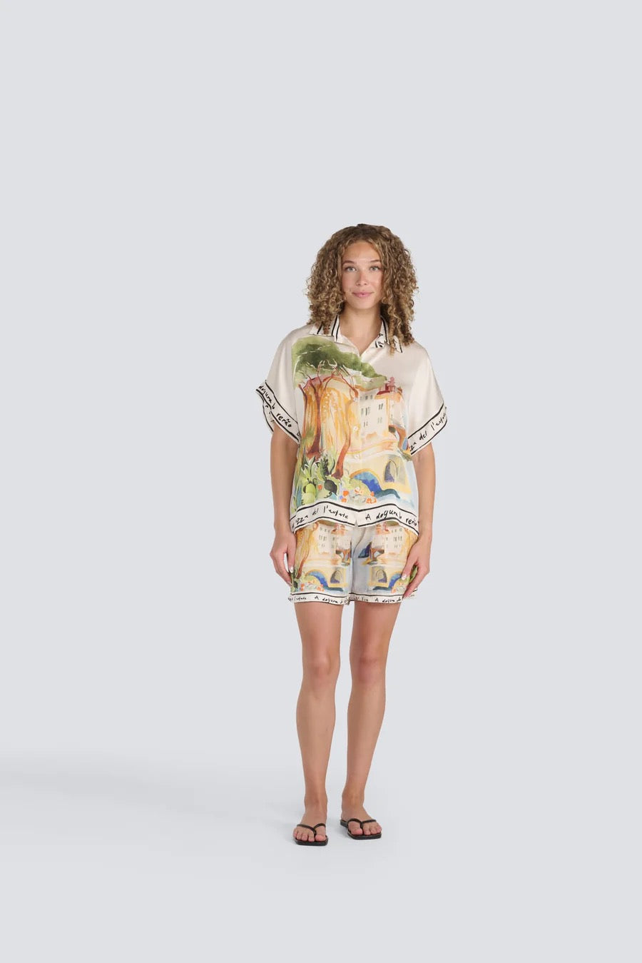 Jessica Laura – Italy Print Silk Blend Oversized Shorts