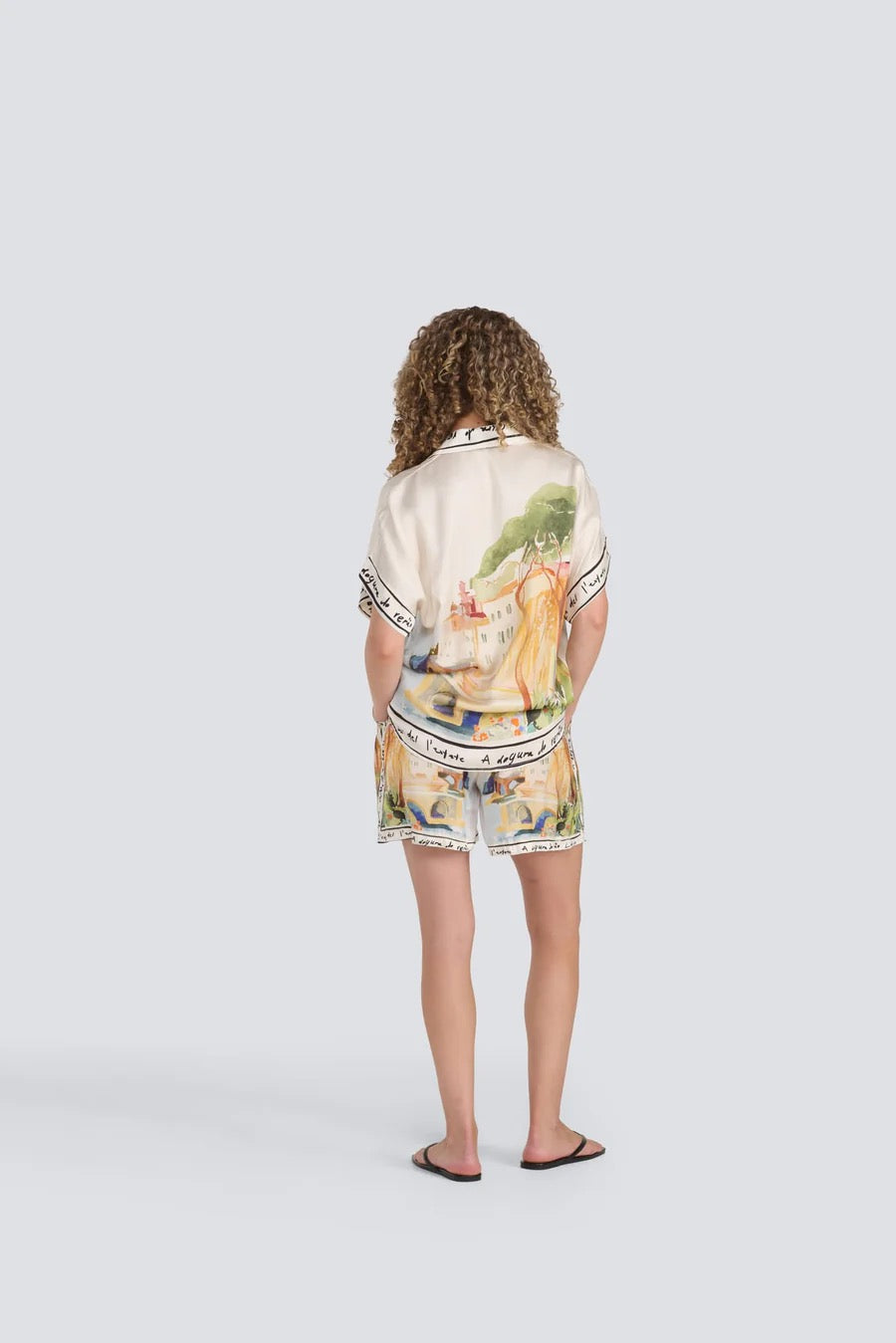 Jessica Laura – Italy Print Silk Blend Oversized Shorts