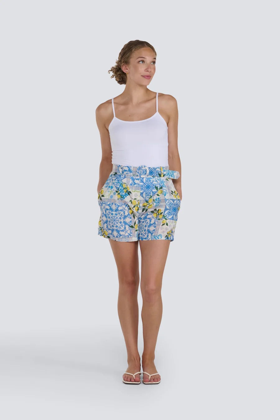 Jessica Laura - Lemon Print Short with Tie Belt - Gayle's Fashions