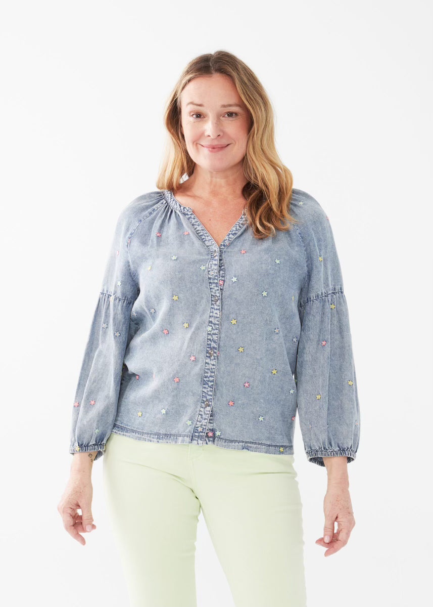 FDJ French Dressing - Flower Embroidered Shirt