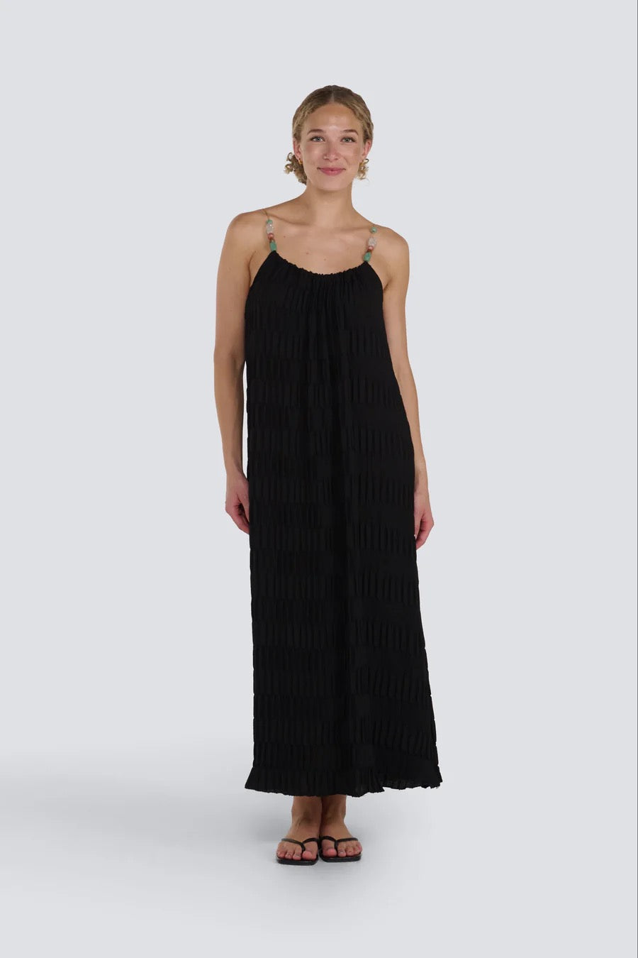 Jessica Laura – Textured Tank Dress with Beaded Strap Detail - Gayle's Fashions