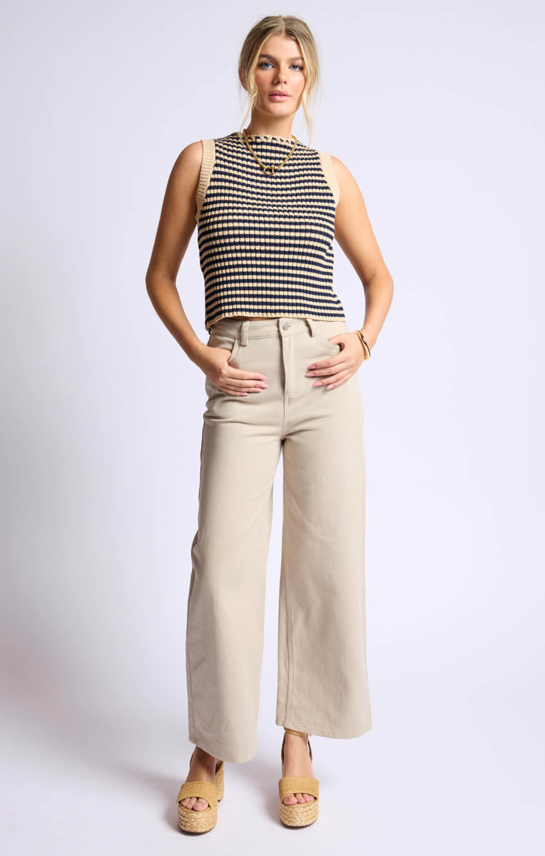 Sage the Label - Ribbed Knit Vest with Stripes & Braided Detail