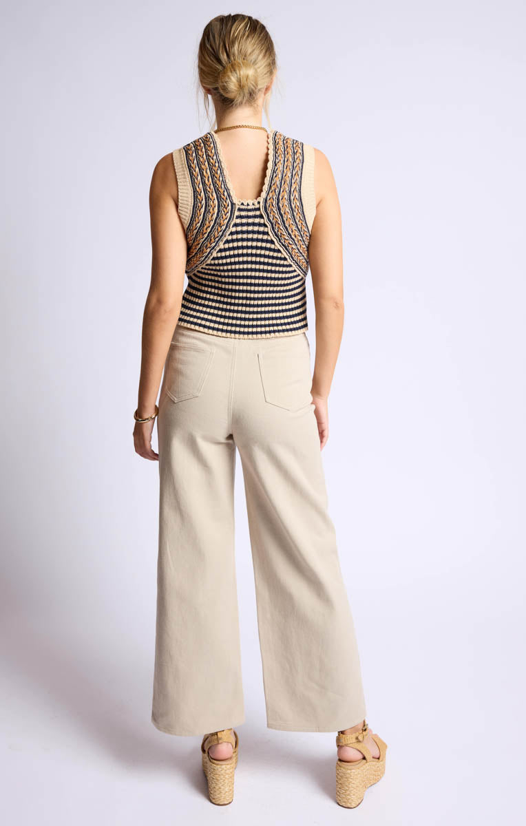 Sage the Label - Ribbed Knit Vest with Stripes & Braided Detail