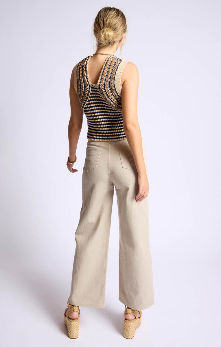 Sage the Label - Ribbed Knit Vest with Stripes & Braided Detail