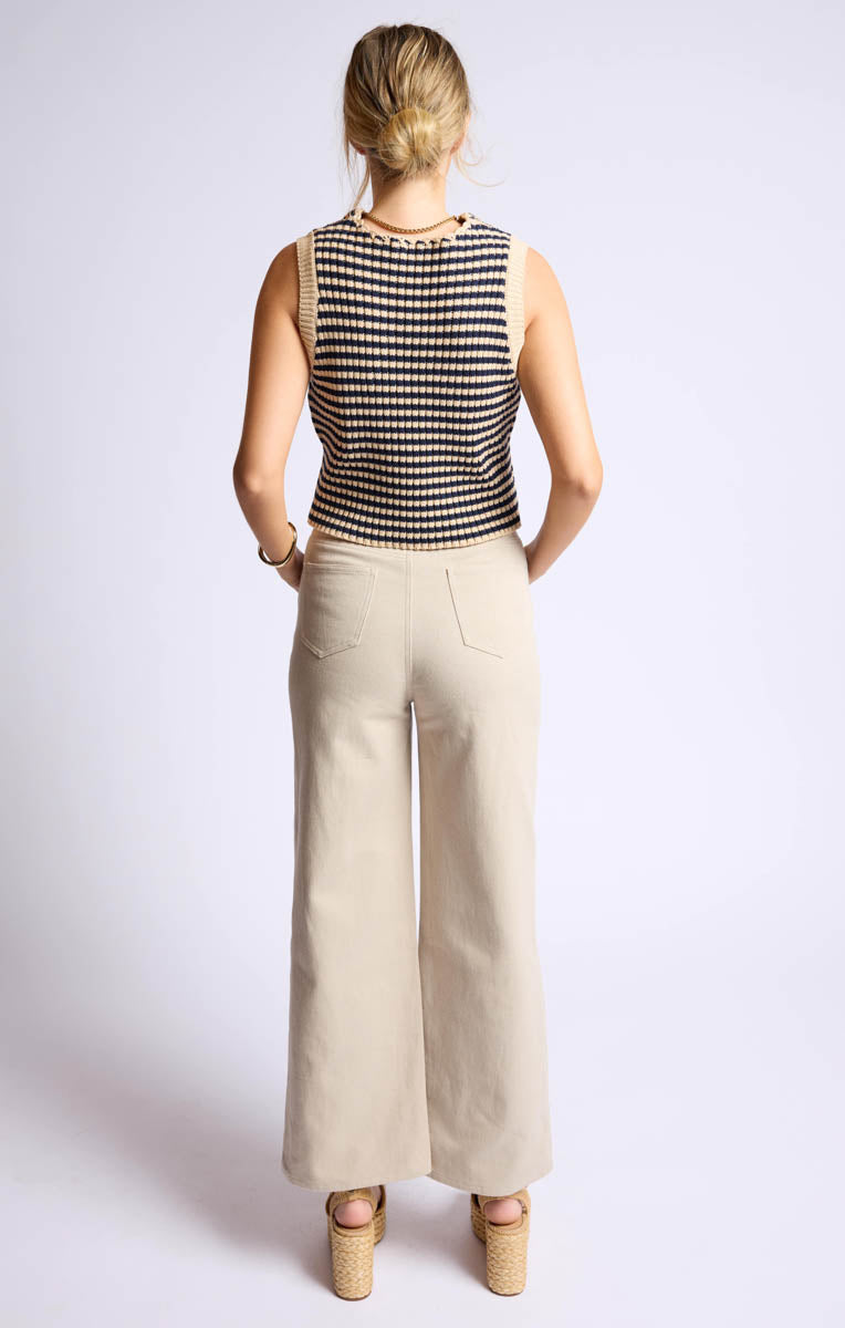 Sage the Label - Ribbed Knit Vest with Stripes & Braided Detail